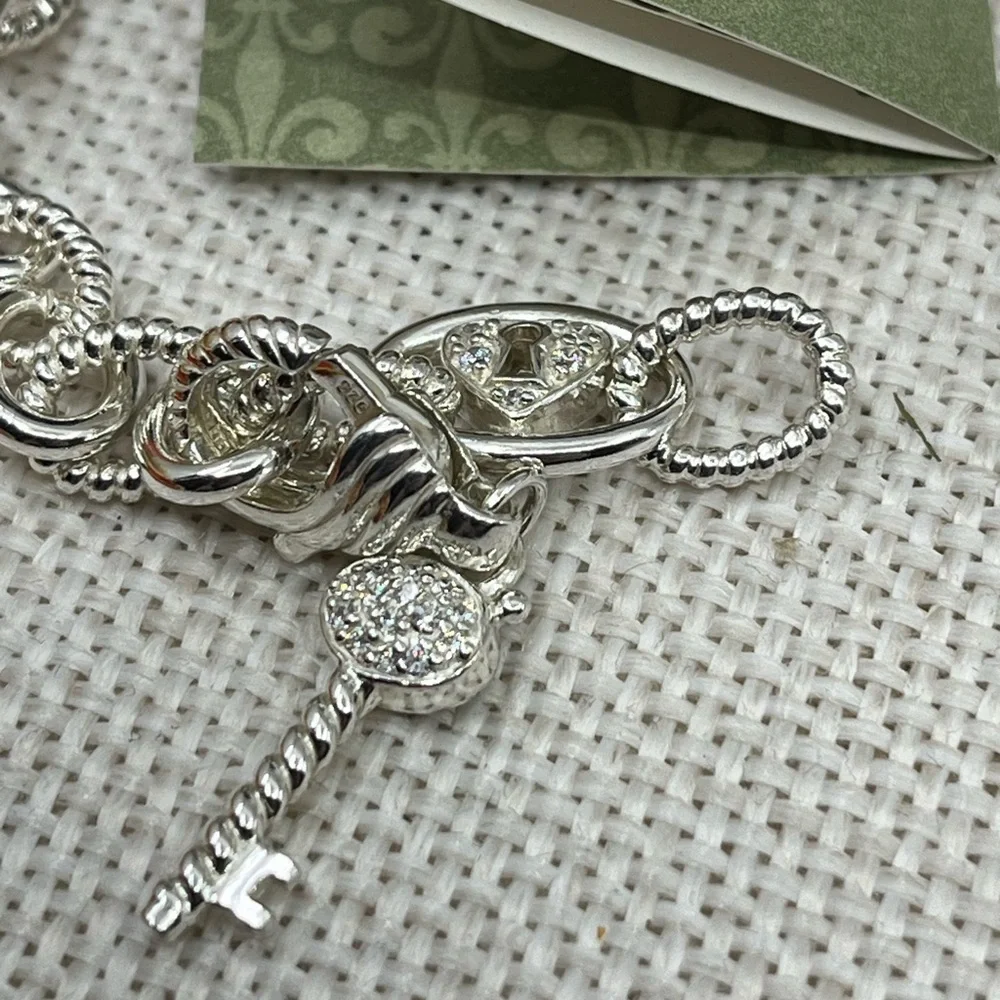 💎 Vintage Judith Ripka Sterling Silver Heart & Key Statement Necklace w/Box Cer - Picture 12 of 16
